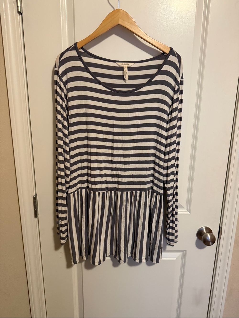 Matilda Jane Grey and White Striped Long Sleeve Peplum Tunic